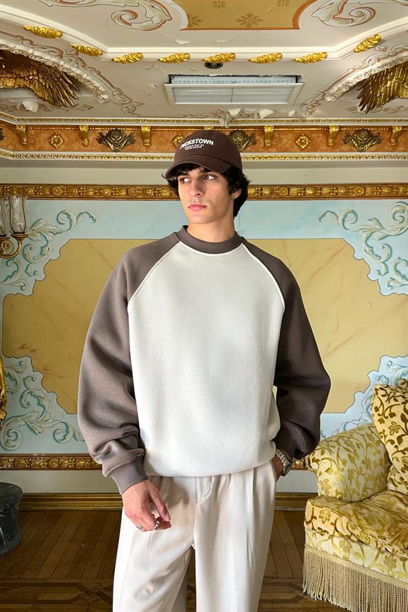 Raglan Sleeve Basic Light Brown-Beige Oversize Sweatshirt