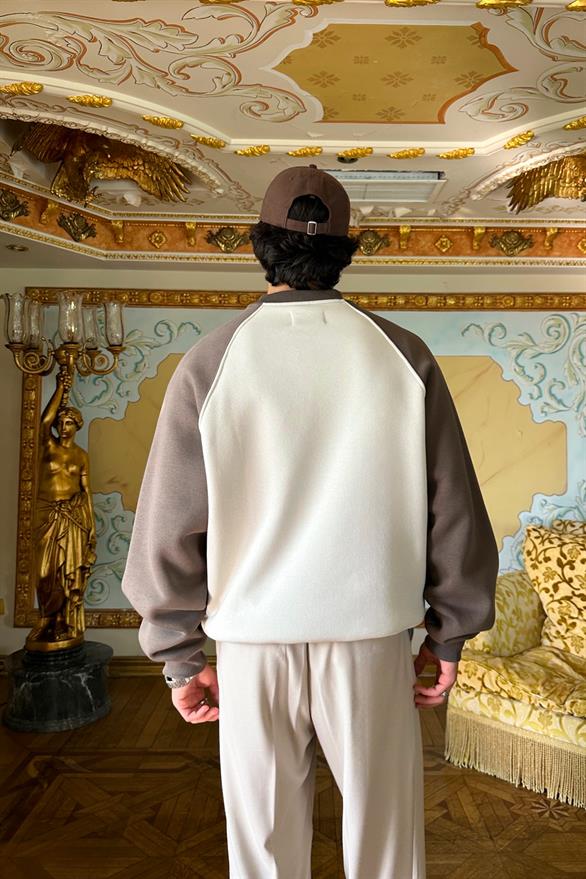 Raglan Sleeve Basic Light Brown-Beige Oversize Sweatshirt