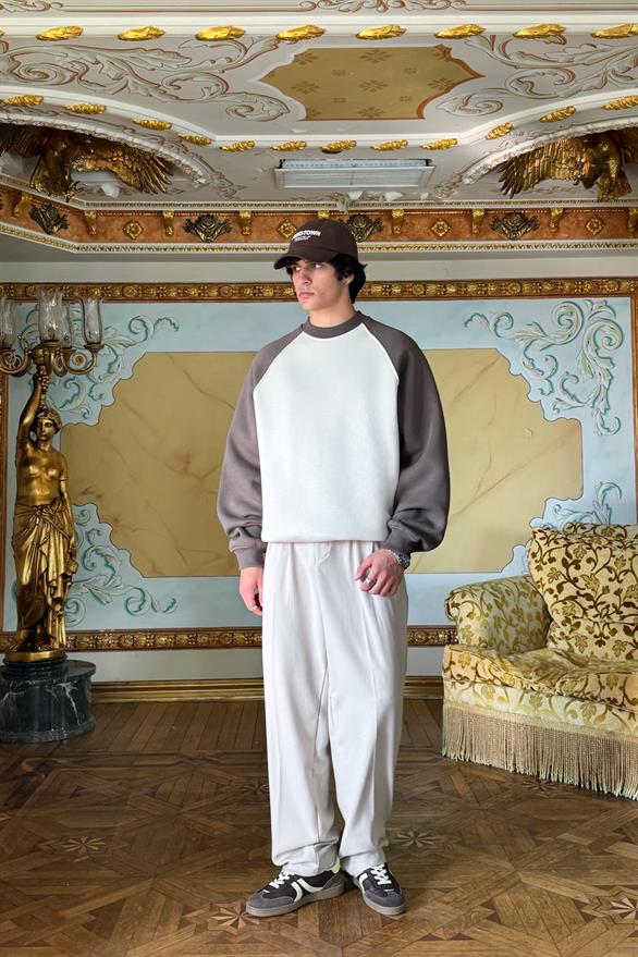 Raglan Sleeve Basic Light Brown-Beige Oversize Sweatshirt
