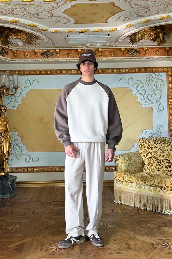 Raglan Sleeve Basic Light Brown-Beige Oversize Sweatshirt
