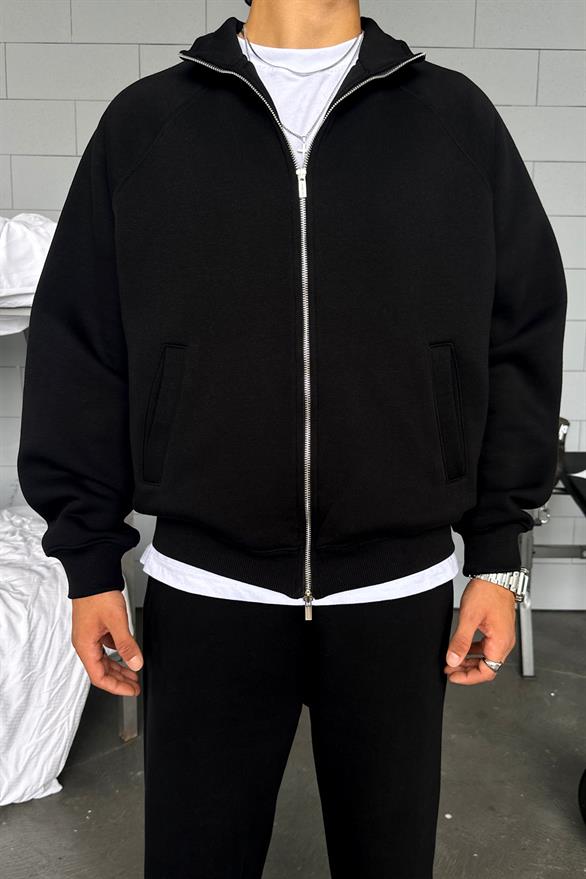 Cozy Track Black Zip Sweatshirt