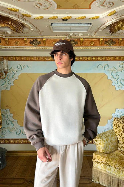 Raglan Sleeve Basic Light Brown-Beige Oversize Sweatshirt