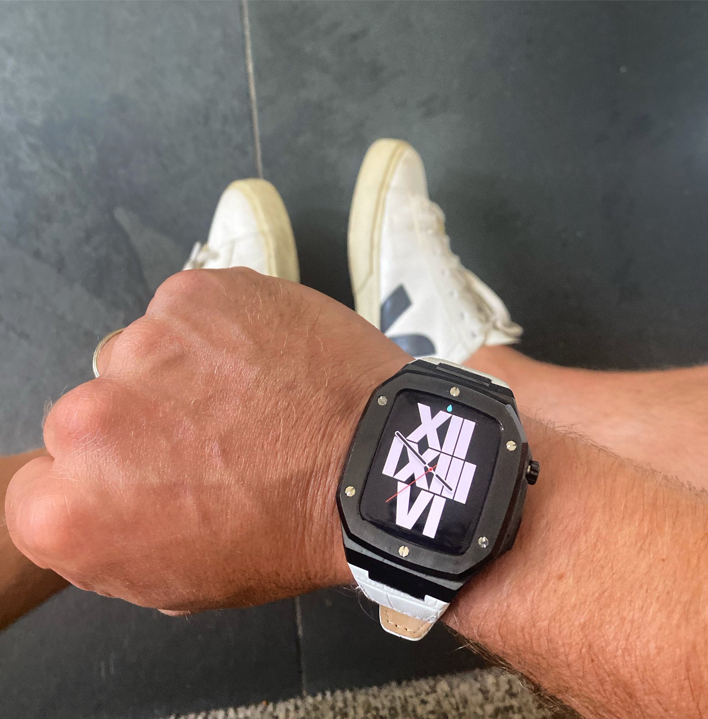 The Rosetta Black with White Leather